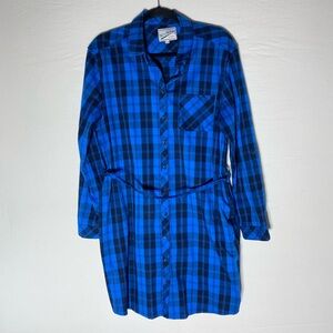 BC Clothing Blue Black Check Plaid Button Up Long Sleeve Shirt Dress XL